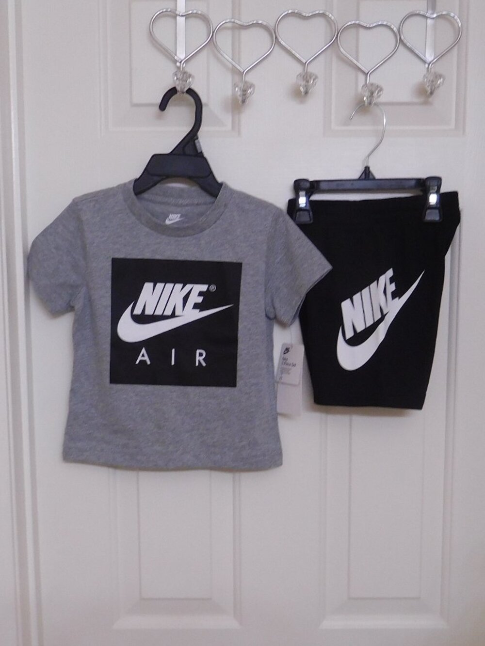 NWT 4 Nike Outfits 2pc Shirt & Shorts Sets Gray Lime Beige Red Bundle sz 3t - Picture 2 of 5